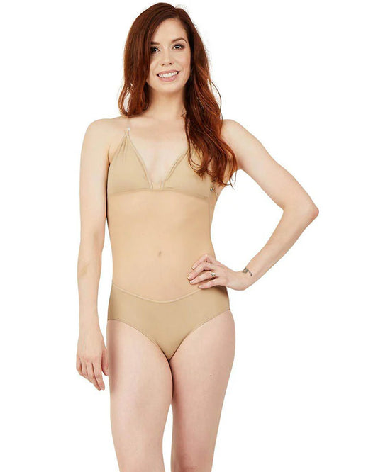 Plunge Neck Mesh Midriff Leotard - Adult
