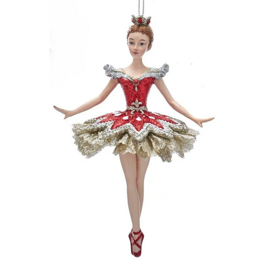 Ruby and Platinum Ballerina Ornament - Brunette