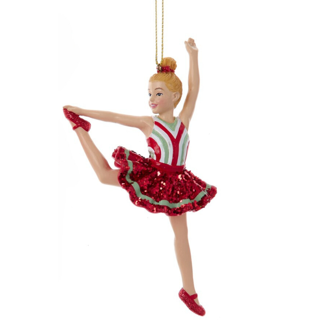 Red & Green Girl Jumping Jazz Dancer Ornament