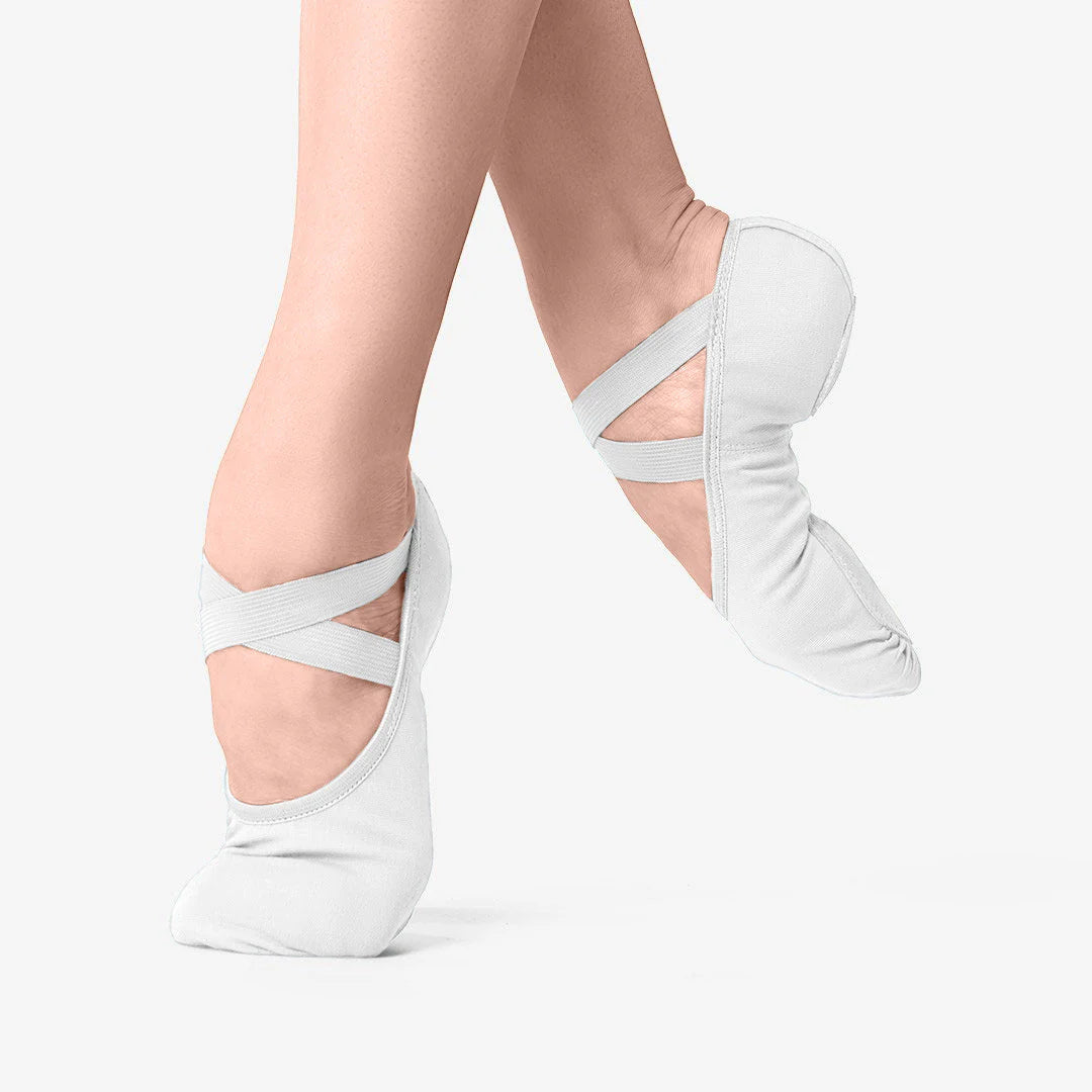 White Stretch Canvas Split Sole Ballet Slipper- Adult