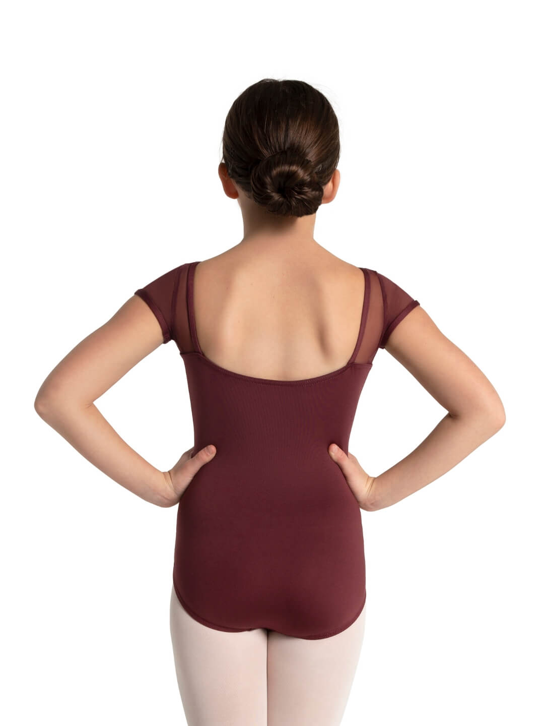 Studio Collection Mesh Yoke Short Sleeve Leotard- Girls