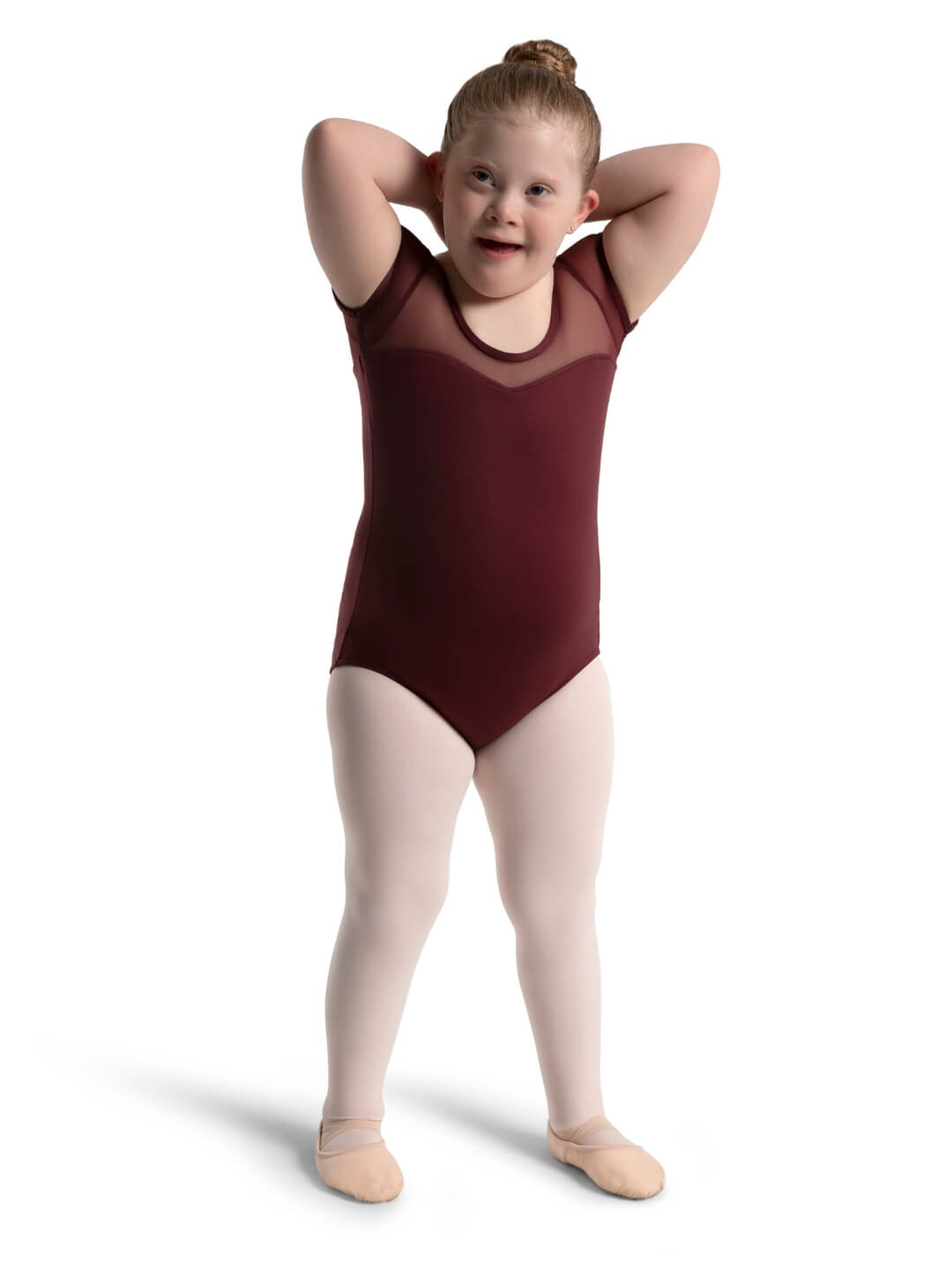 Studio Collection Mesh Yoke Short Sleeve Leotard- Girls