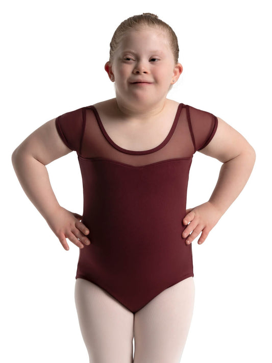 Studio Collection Mesh Yoke Short Sleeve Leotard- Girls