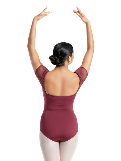 Studio Collection Mesh Yoke Short Sleeve Leotard